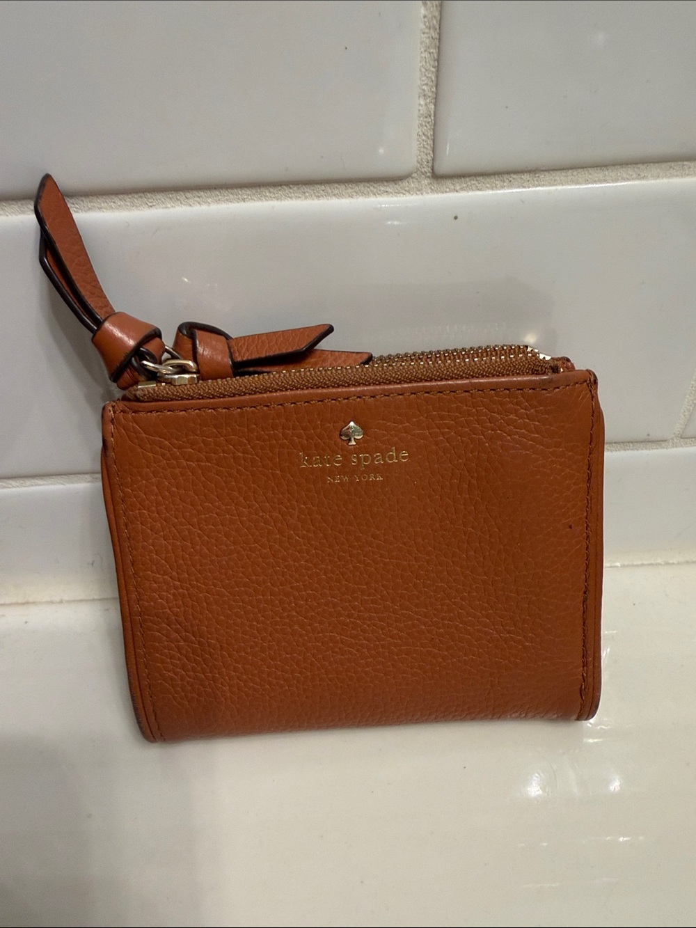 kate spade tan leather zip card wallet